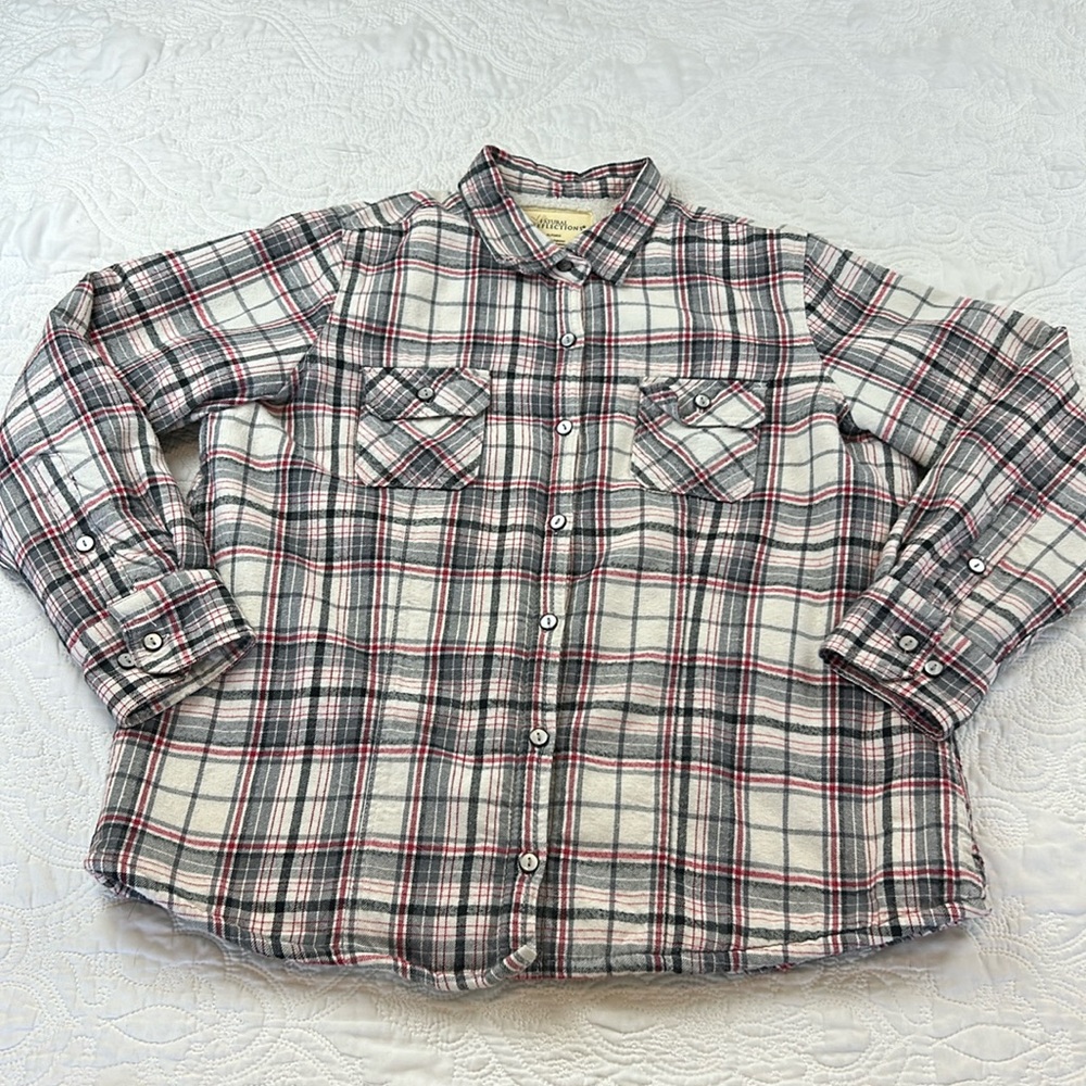 Natural Reflections fleece lined plaid flannel button up women’s